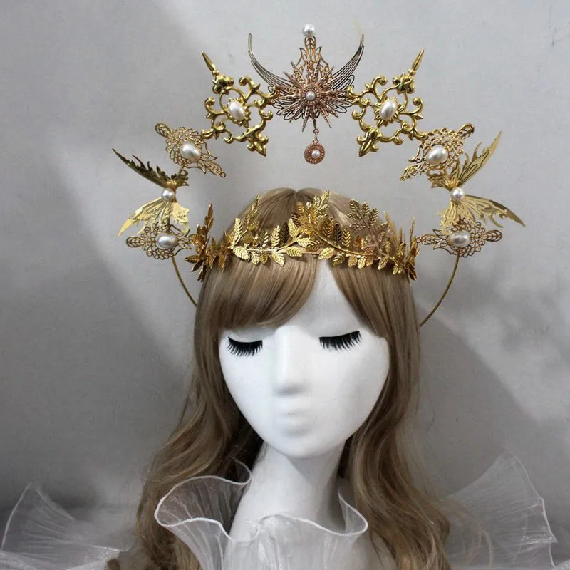 DIY Kit Sun Halo Crown Bride Gold Butterfly Headband Festival Wedding Headdress Lolita Tiara Headwear Laurel Do It Yourself