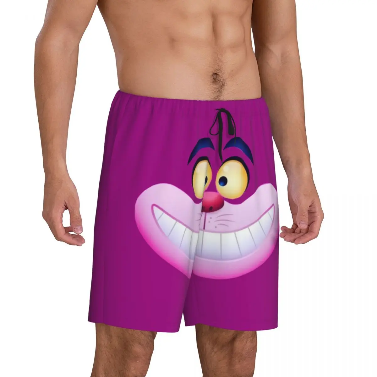 Custom Print Men's Smiling Cheshire Cat Pajama Bottoms Cartoon Anime Sleepwear Pjs Sleep Shorts with Pockets