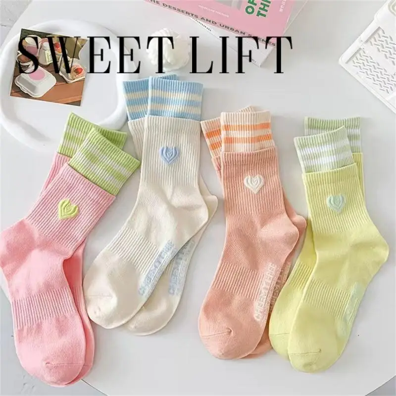 Long Barrel Stacked Socks Soft And Comfortable Soft Heart Pattern Cotton Socks Solid Color Stockings Winter Essentials New Style