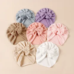 Solid Ribbed Bunny Knot Turban Hats for Baby Boys Girls Beanies Striped Thin Elastic Caps Bonnet Newborn Toddler 0-4T Headwraps