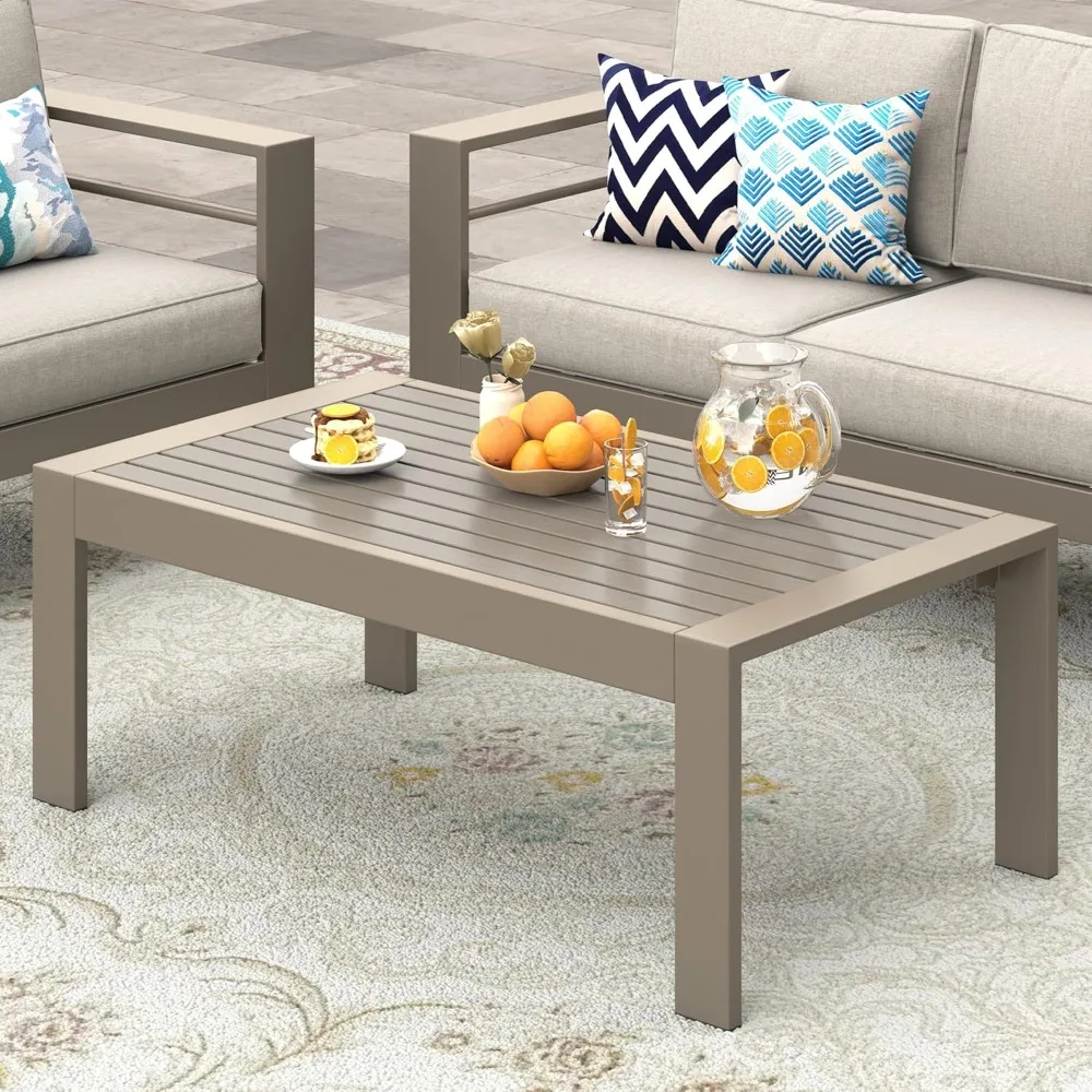 

Outdoor Furniture Patio Coffee Table, Ourdoor Rectangle Coffee Table, All-Weather Outdoor Metal Coffee Table for Balcony