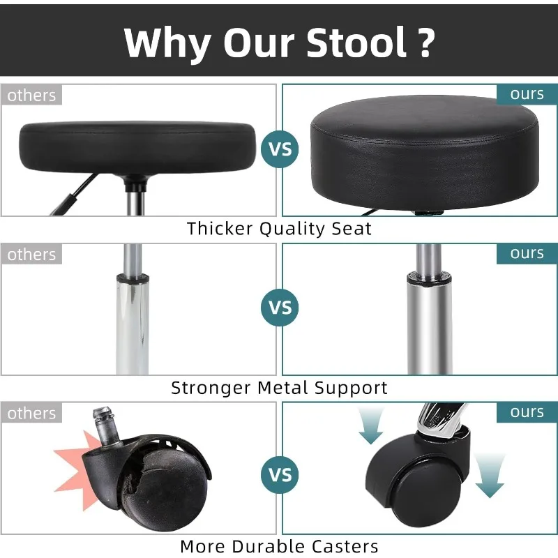 ホイール付き調節可能なローリングスツール、タトゥーチェア、小さなローリングチェア、ペディキュアスツール、サロンスパスツール