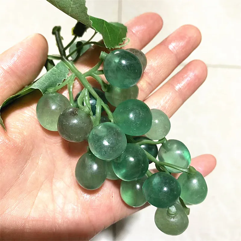 Natural Crystal Fluorite Grape Shaped Stone, Woven Handicraft for Home Decoration