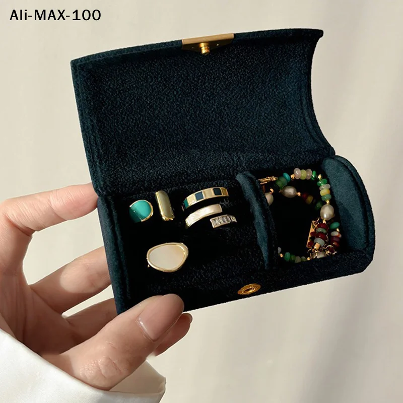 

【Au】Exquisite Portable Mini Jewelry Storage Box For Women's Business Trips Anti-oxidation Light Luxury Velvet Ring Jewelry Box