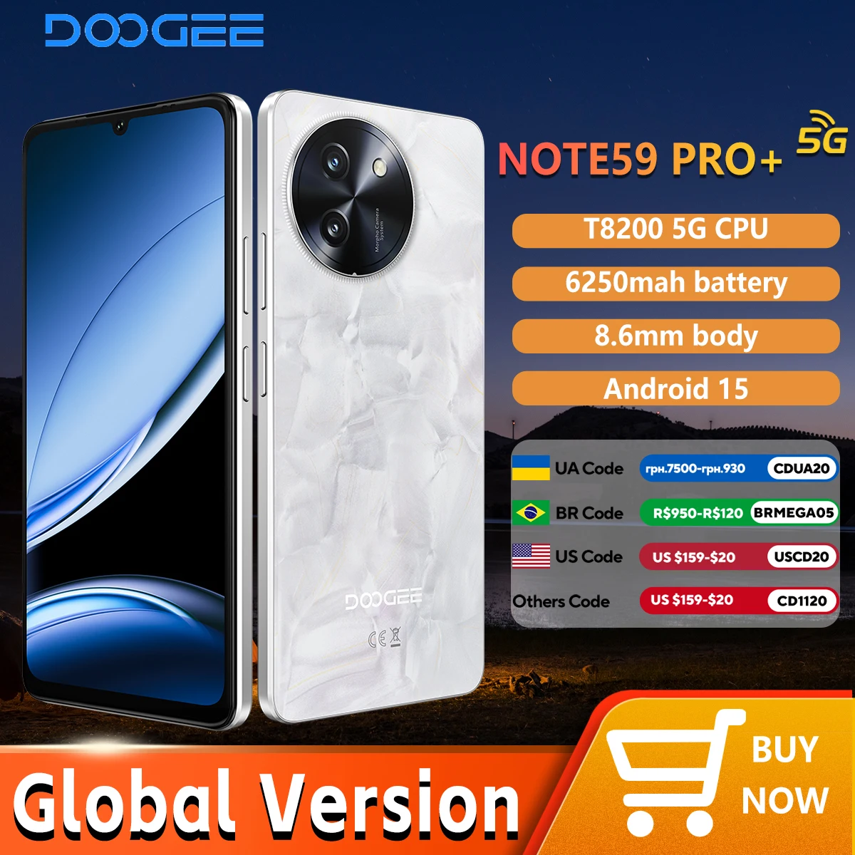 DOOGEE NOTE 59 PRO+ 5G Smartphone 6.75” 120Hz Screen 6250mAh Battery 12+512GB  50MP AI Camera 8.6mm Ultra-thin Android 15 Phone
