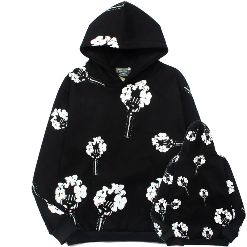 

Ретро-худи в стиле хип-хоп с объемным принтом и капюшоном, из хлопка и полиэстера, длинный рукав, повседневная домашняя одежда