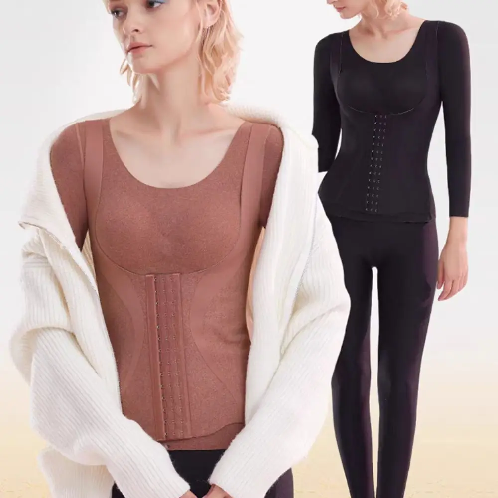

Slimming Thermal Shapewear Body Shapers Belly Contracting Tummy Control Top Velvet Long Sleeves Thermal Underwear Women
