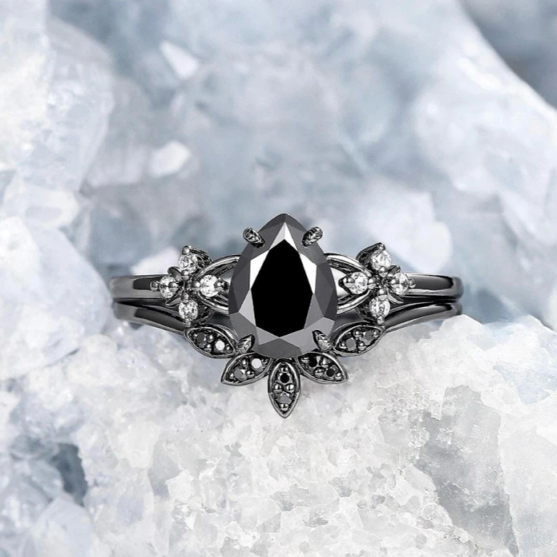 Европейская и американская новая мода, черный пистолет, черная капля воды, циркон, инкрустированный персонализированным простым женским кольцом