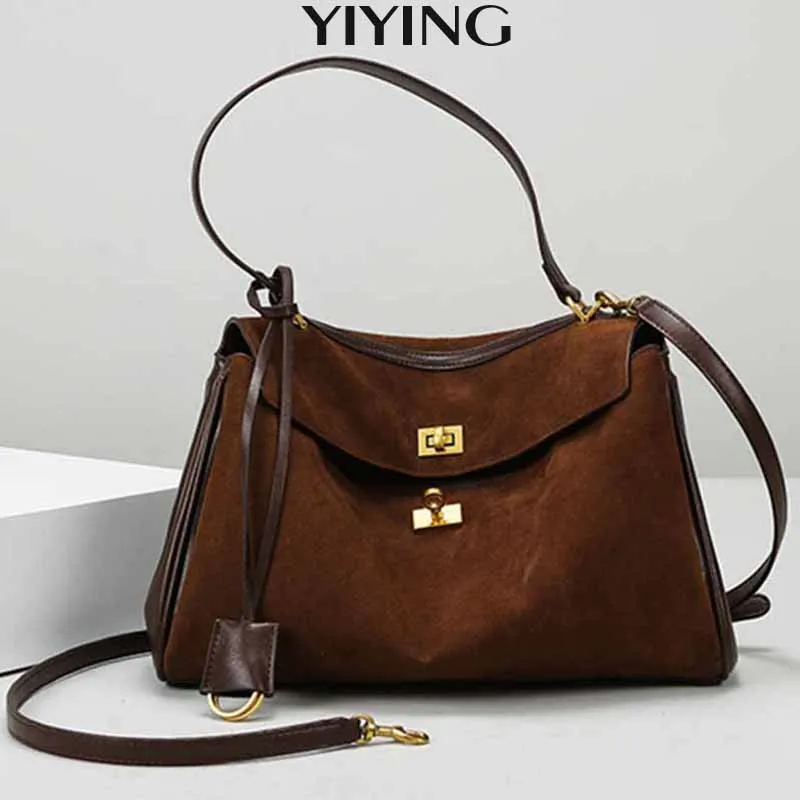 

Роскошная брендовая женская сумка Rodeo 2022, кожаная матовая замшевая женская портативная сумка на плечо с золотой пряжкой, модная женская сумка