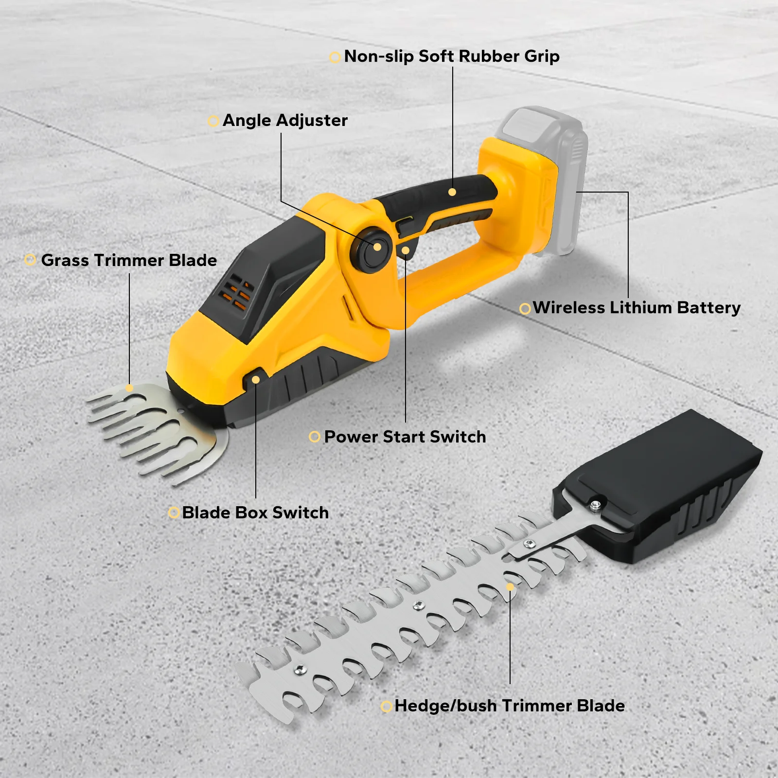 Tagliasiepi a batteria Cesoie per erba 2 in 1 Kit tagliasiepi elettrico portatile Attrezzo da giardino per batteria Dewalt 20V (senza batteria)