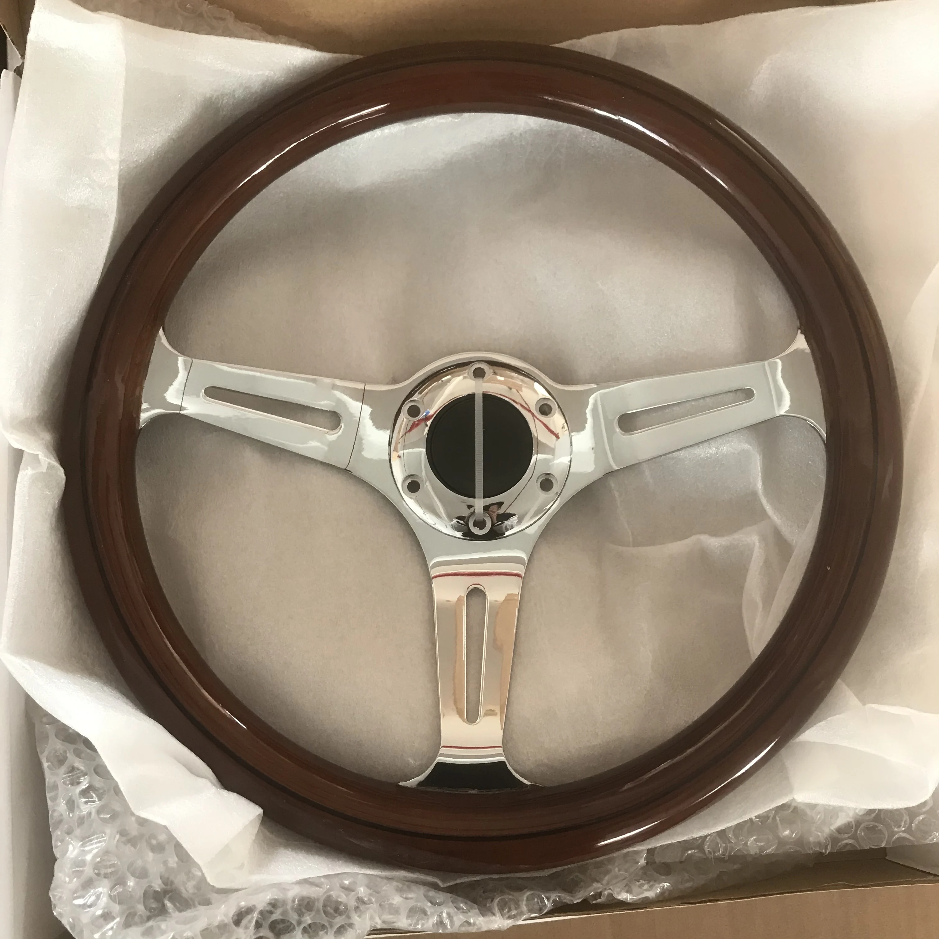 

Hot Sale Car Modification Part Real Wood Aluminum Universal Wooden Grain 380mm Vintage Classic Wood Steering Wheel for Auto