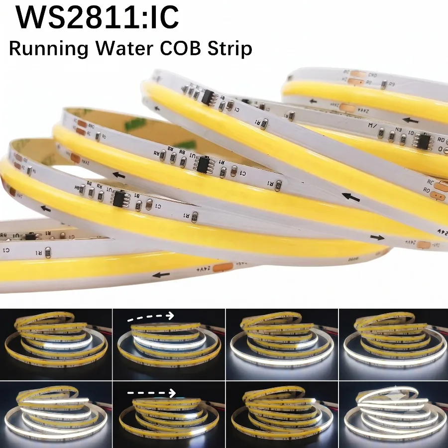 10~0.5M Running Water Flowing Light Strip DC24V WS2811 IC COB LED Strip 360LEDs/M Addressable Flexible High Density Tape RA90