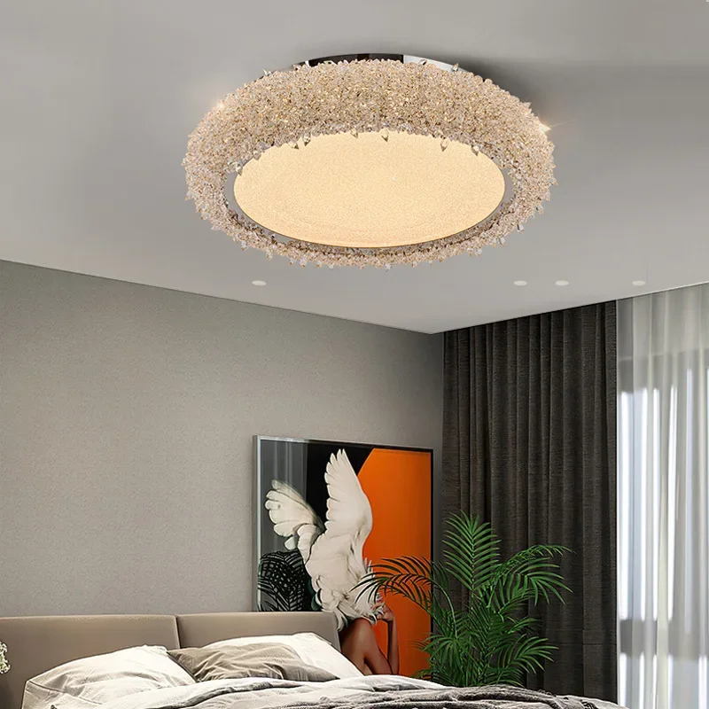 

New round ceiling lamp light luxury crystal lamp K9 crystal living room master bedroom villa duplex ceiling lamp