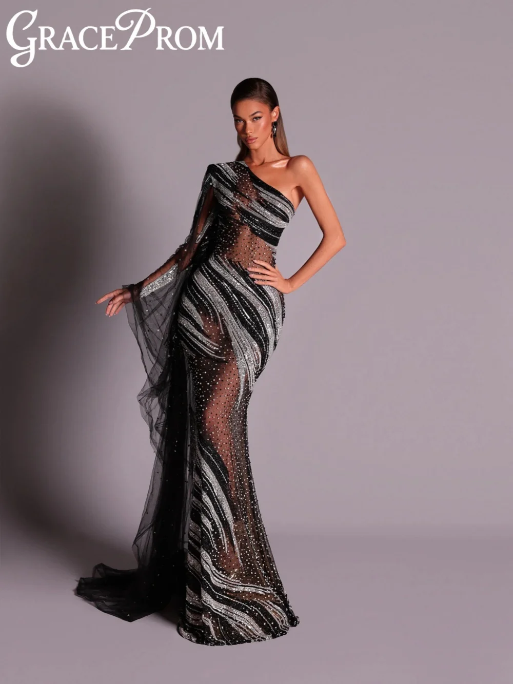 

Illusion Beaded One Shoulder Evening Dress Opulent Sparkly Mermaid Wedding Party Gown 2026 Customized Charming Prom Dresses