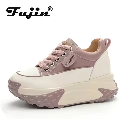 Fujin 3 inch 7cm Genuine Leather Platform Wedge Fashion Women fall winter Chunky Sneakers Heel Shoes Breathable Comfortable