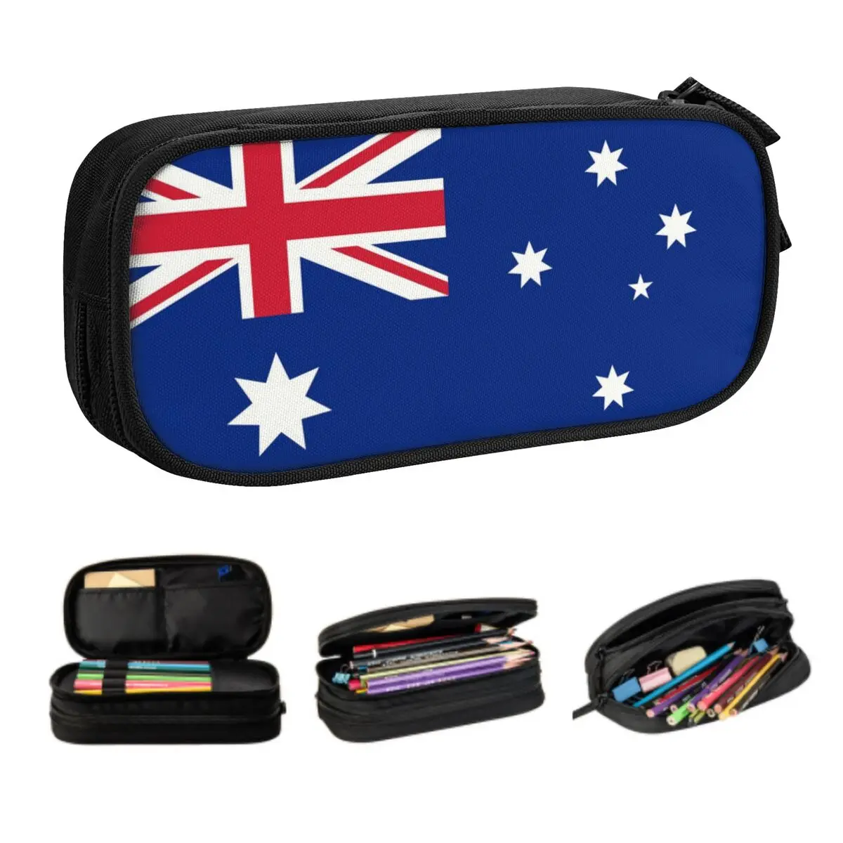 Cute Custom Australian Flag Pencil Case for Girls Boys Patriotism Large Capacity Pen Box Bag Stationery