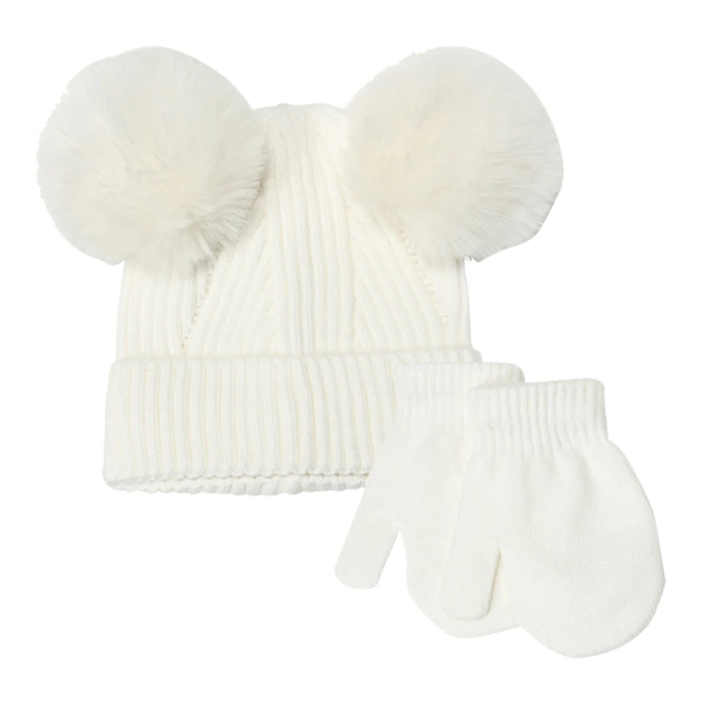 2 pezzi cappelli in cotone caldo per bambini con Pom bambini in tinta unita berretto in maglia guanti per bambini berretto per ragazzi e ragazze