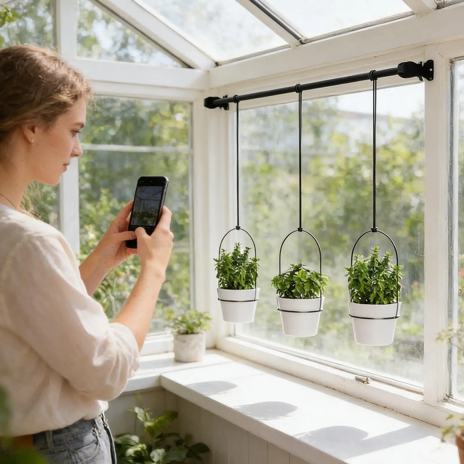 Plant Pots Hangable Window Box with Adjustable Rod Indoor Plant Pots for Wall Garden Kitchen Living Room Bedroom Bathroom Window