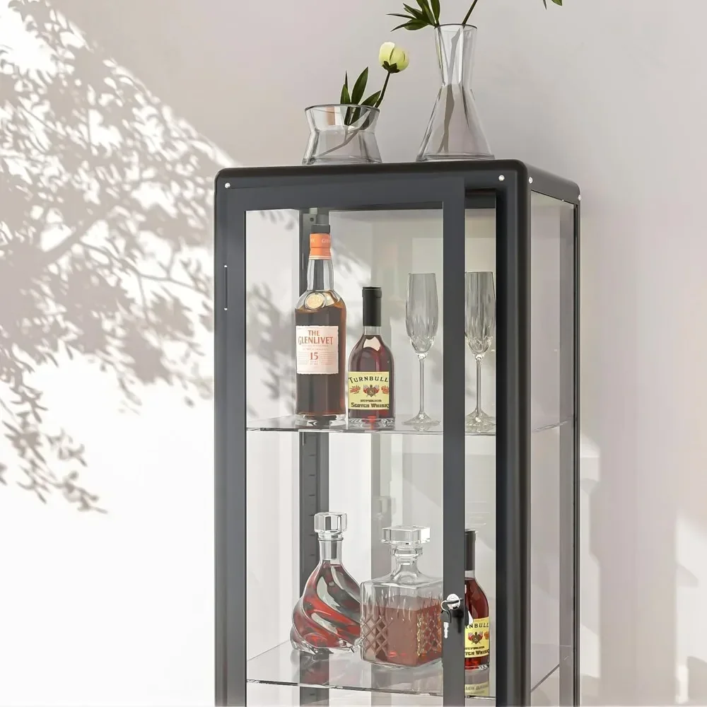 Glas vitrine mit verstellbaren 3 Regalen mit Schloss und Tür, staub dicht, LED-Leuchten, Vitrine 59.1 "x 19.7" x 15,8