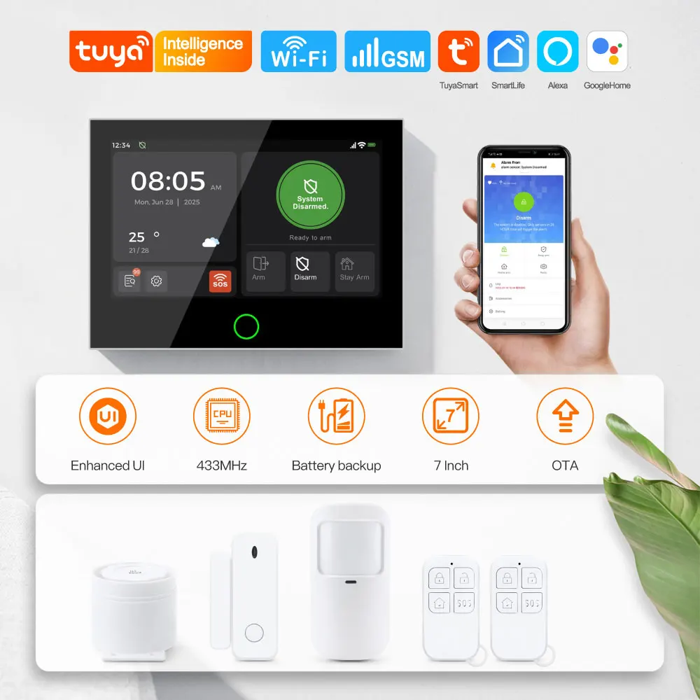 5000mAh Battery Backup Smart WiFi 4G GSM Home Alarm Security System With 7 Inch Full-color Touch Screen PST-G74-4G