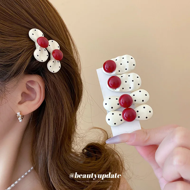 1 Set Korean Black and White Polka Dot Duckbill Clip, Side Bangs Clip, Girlish Heart, Sweet and Fashionable Hair Accessory