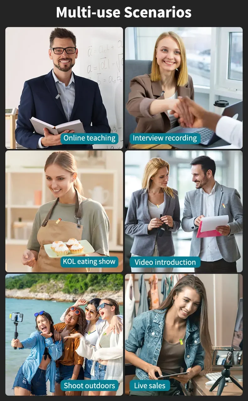 LUXCEO-M8 Microfone Lavalier sem fio com estojo de carregamento, microfone lapela, áudio, gravação de vídeo, entrevista, iOS, Android