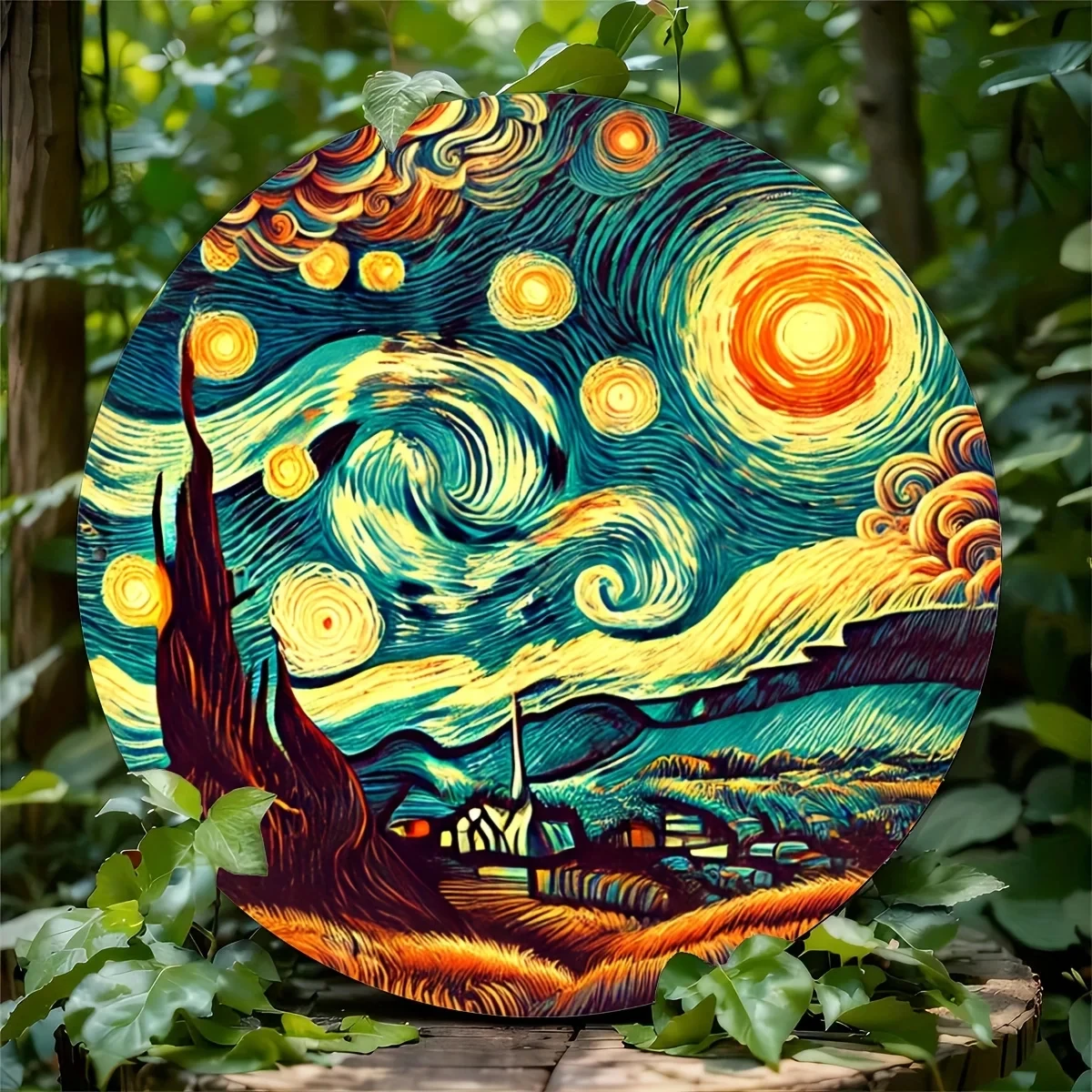 Round Aluminum Foil Sculpture Featuring Van Gogh's 