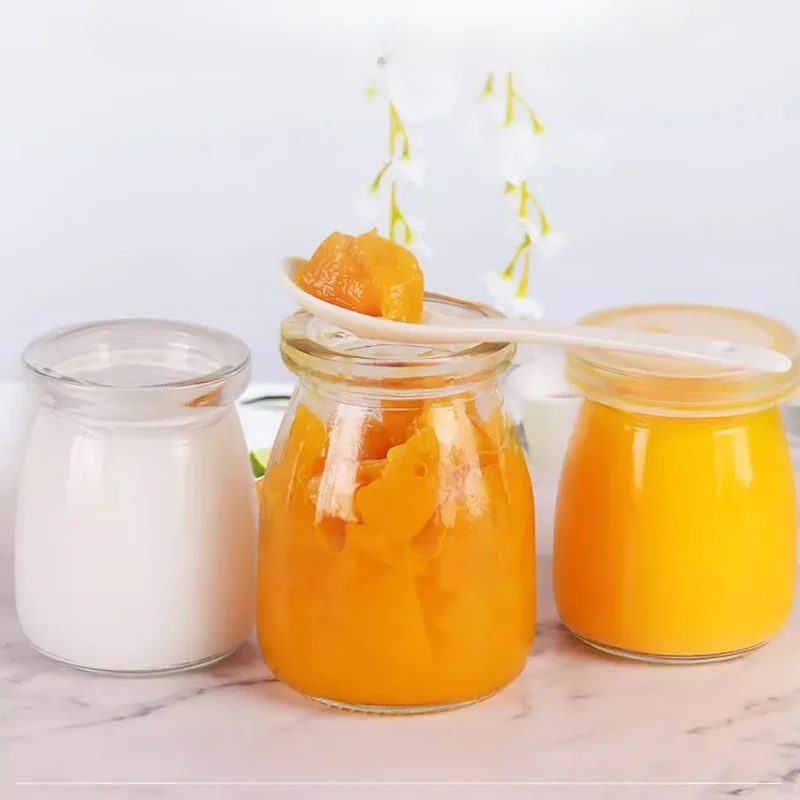 Mini Pudding Jars Cute Wishing Glass Bottle Storage Cups with Lid High Temperature Resistant Homemade Jam Jar Yogurt Container