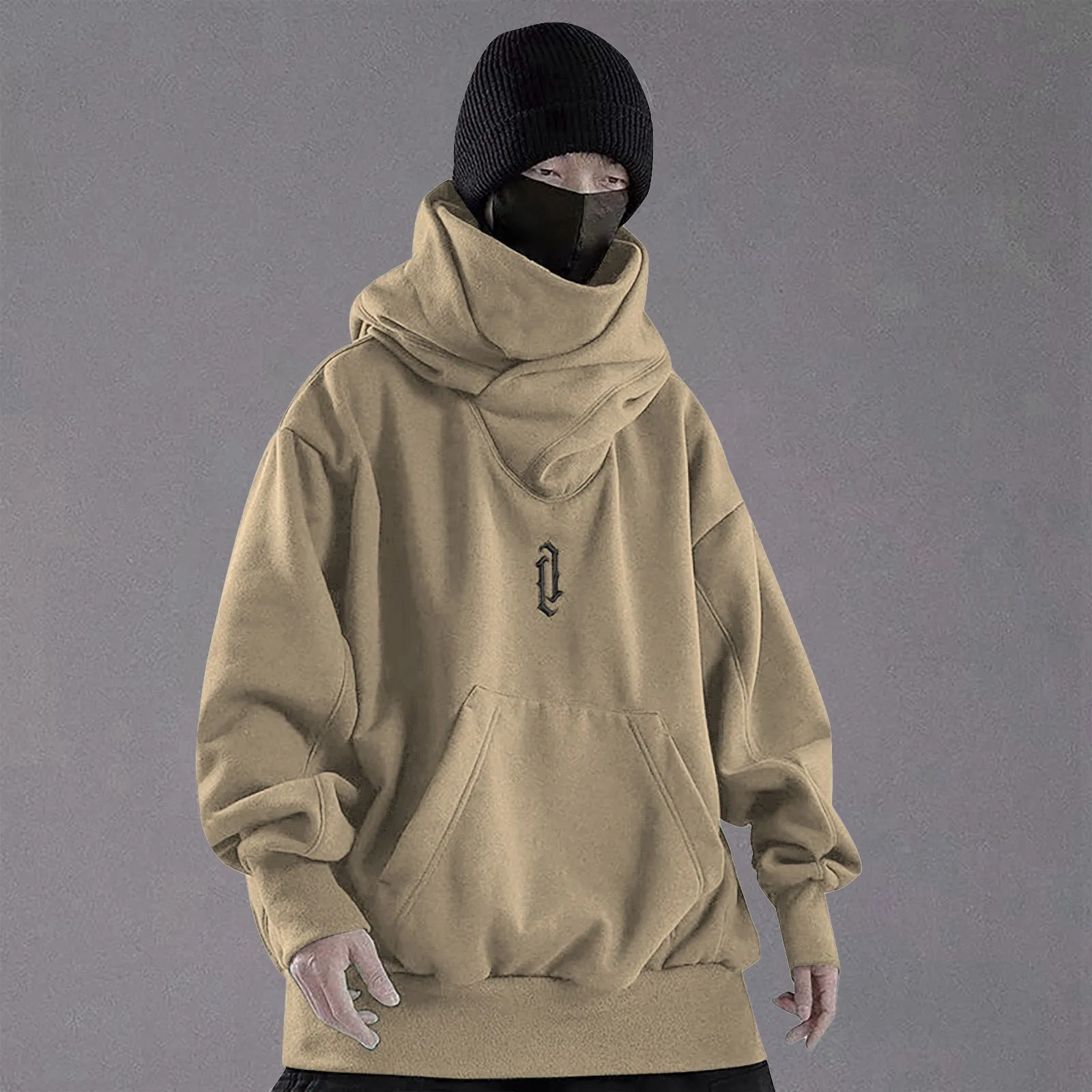 Men Hoodie High Collar Autumn Winter Loose Comfy Long Sleeve Harajuku Hip Hop Streetwear Fleece Hooded Pullover Sweatshirt