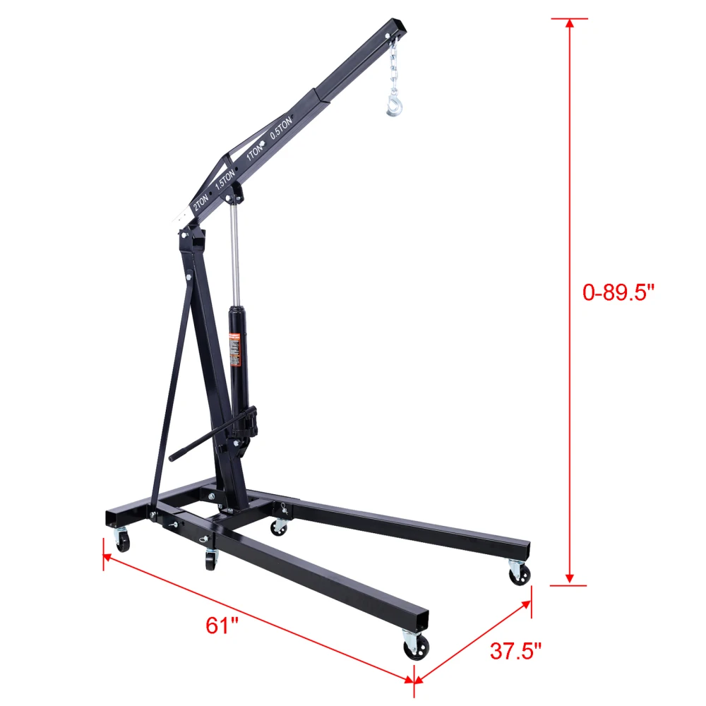 2 Ton Folding Engine Hoist Cherry Picker Shop Crane Hoist Lift, Heavy Duty Steel with 6 Iron Caster Wheels