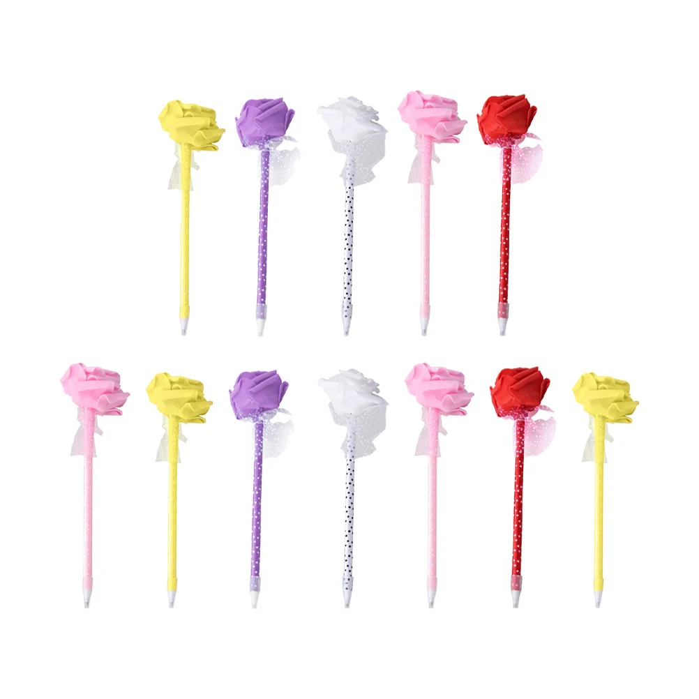 12Pcs Decorative Ballpoint Pens Floral Rose Style Smooth Ink Flow Comfortable Grip Pens for Note Taking Journaling Card Making