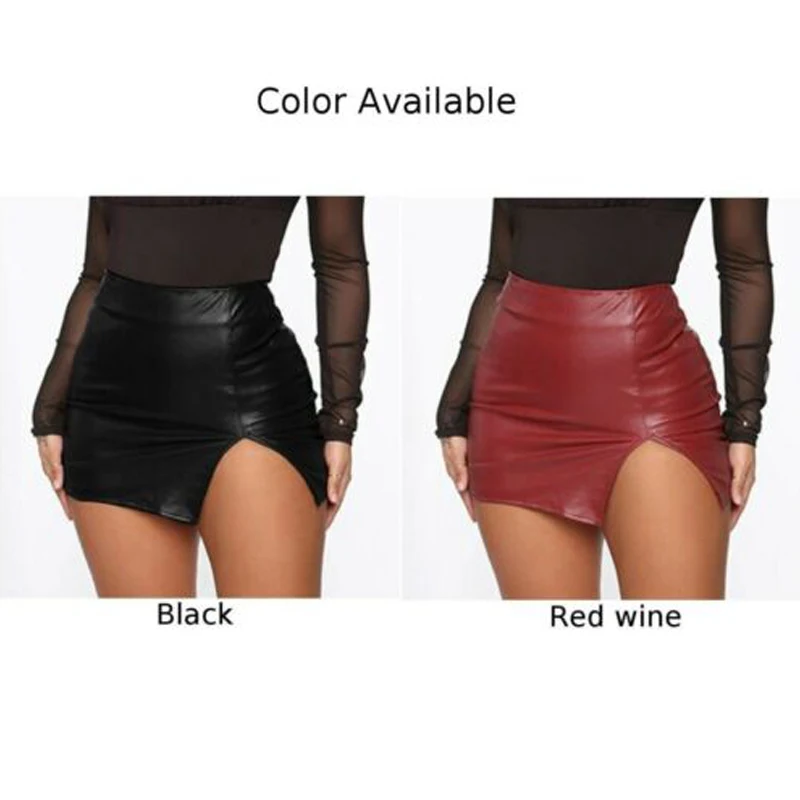 Sexy Women PU Leather Mini Skirts High Waist Pencil Bodycon Skirt  Vinyl Skinny Gothic Zipper Mini Skirt Party Clubwear