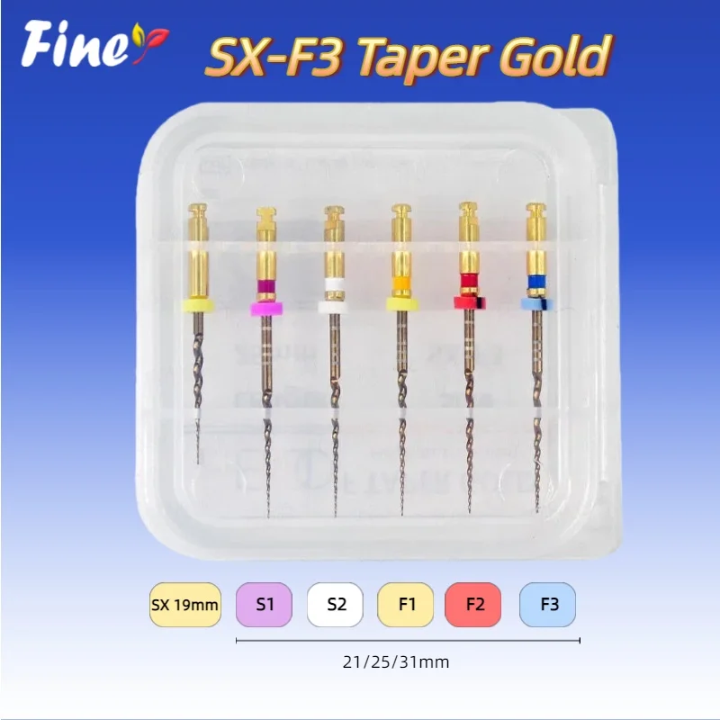Finer Dental Endodontic Files SX-F3 Taper Gold Pro Endo Rotary Endodontics Files 6pcs Root Canal Files for Endomotor Dentistry