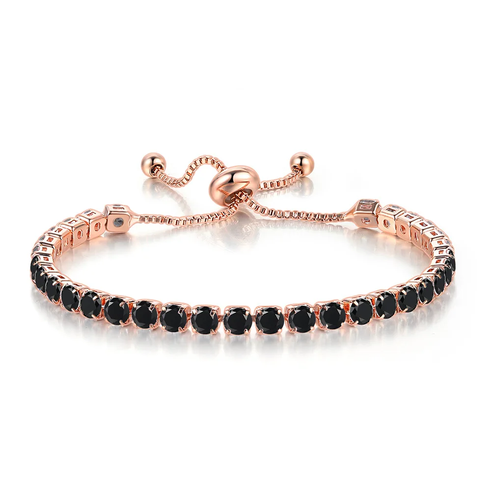 Unusual Black Crystal Tennis Bracelet for Men Steampunk Adjustable Zircon Women\'s Bangle Chain on The Hand Hiphop Hippie Jewelry