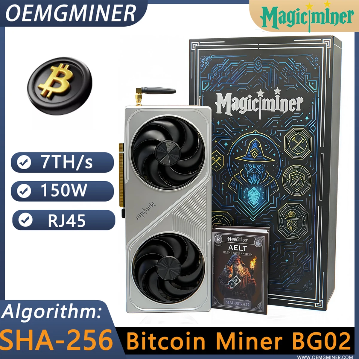 

Magic Miner BG02 7TH/s 150w ASIC Bitcoin Miner Dual Mode Networking (WiFi+RJ45) Crypto Miner for Home Use BTC Mining Machine