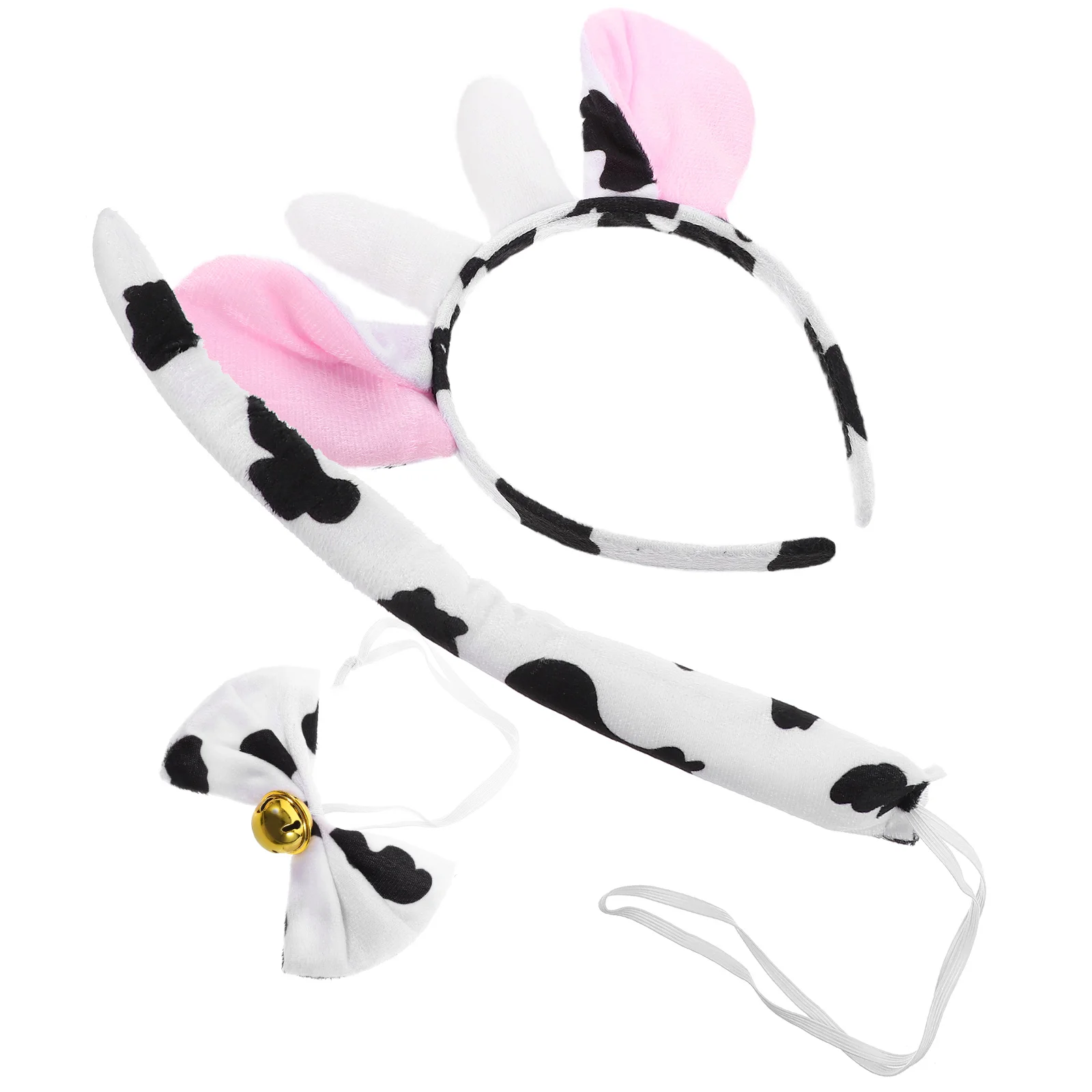 

Cow Headband Set 3 Pieces Ears Tail Bowtie Elastic Band Halloween Party Cosplay Plastic Material Durable