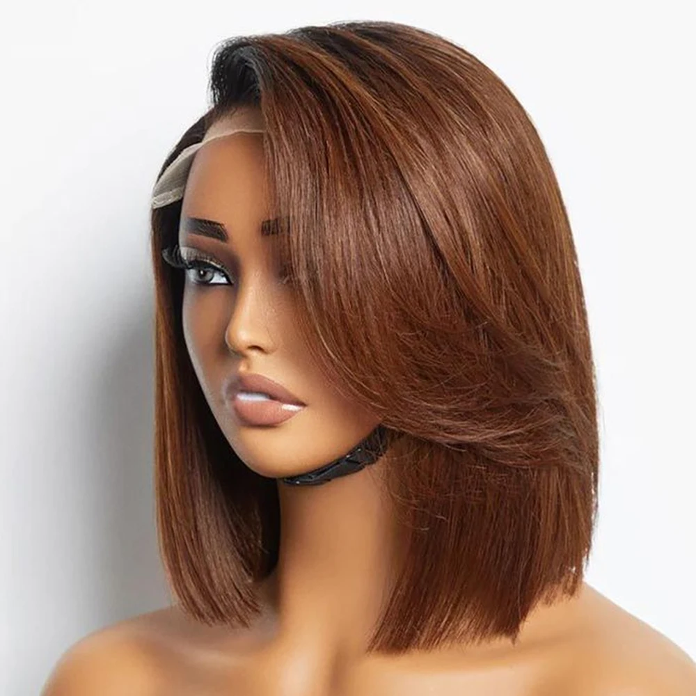 

Brown Bob Human Hair Wigs On Clearance Sale 13X4 Lace Front Wig Human Hair 180 Density Pre Plucked With Baby Hair Wig For Women