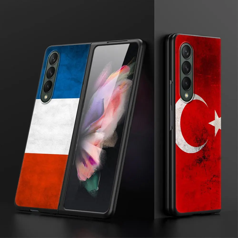 Flaga narodowa RU FR UK etui do Samsung Galaxy Z Fold3 obudowa telefonu komórkowego luksusowa twarda obudowa PC Z krotnie 3 czarna moda Capa