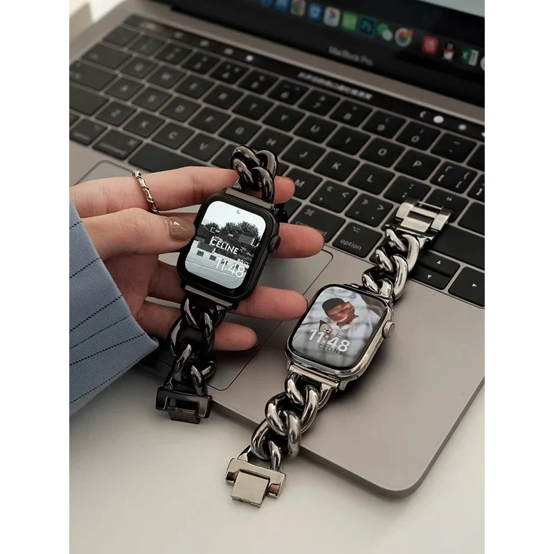 

Роскошный ремешок из нержавеющей стали для iWatch Ultra 2 10 9 8 7 SE 6 5 4 Металлический ремешок-браслет для Apple Watch 38 40 мм 42 мм 45 46 мм 49 мм