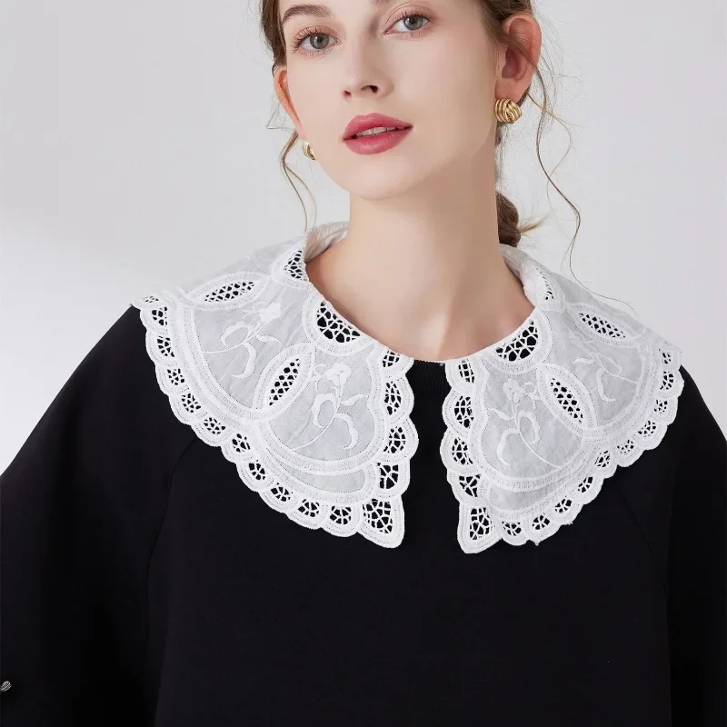 여성용 자수 탈부착 칼라, 꽃무늬 페이크 칼라 블라우스 라펠 가짜 칼라 소녀 장식