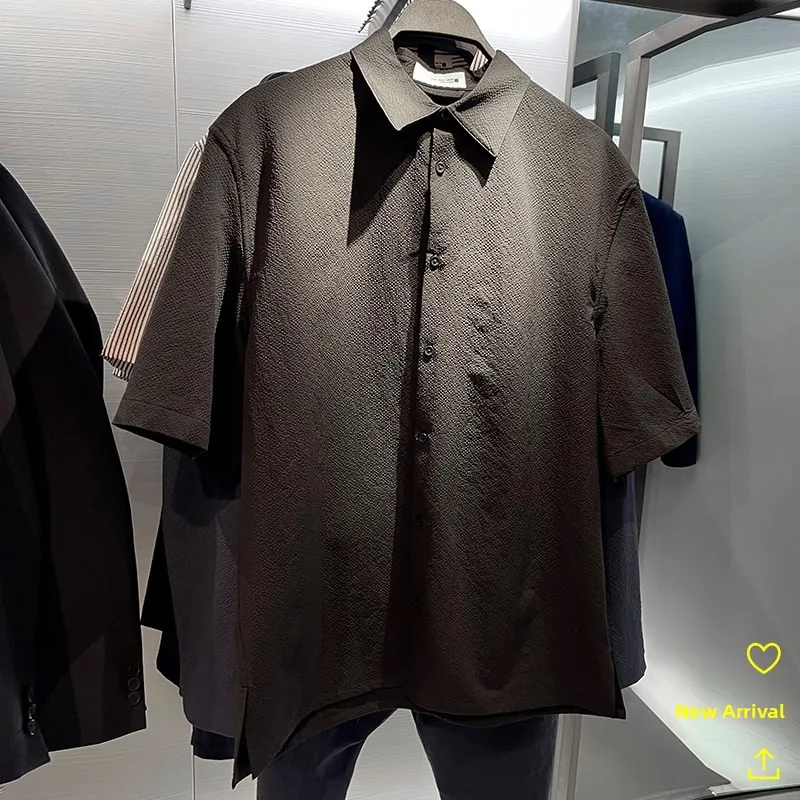 

Loose Bubble irt Casual ort Sve Men's irt Summer New Arrival 2024 Ultra Slim Fit PU Leather One-Piece Velvet Thin Sle