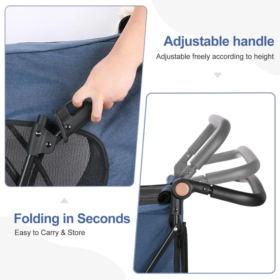 Upgraded Dog Stroller for Medium Large Dogs - Upto 120 lbs Pet Jogger Wagon Travel Folding Carrier with Adjustable Handle Sunro