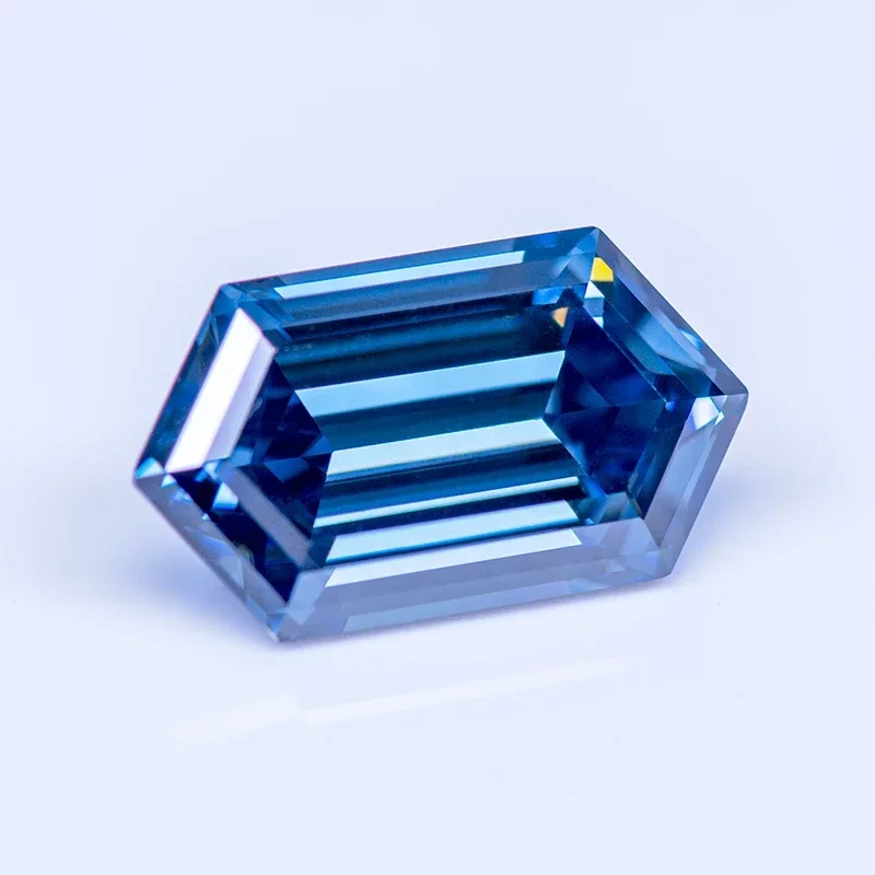 Moissanite Stone Primary Color Royal Blue Long Hexagon Shape Gemstone Lab Created Heat Diamond for Charm Jewelry with GRA Report