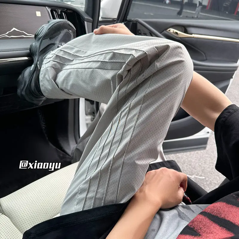 

Мужские летние тонкие сложенные брюки-десантник в американском стиле, повседневные свободные длинные прямые брюки из полиэфирного волокна