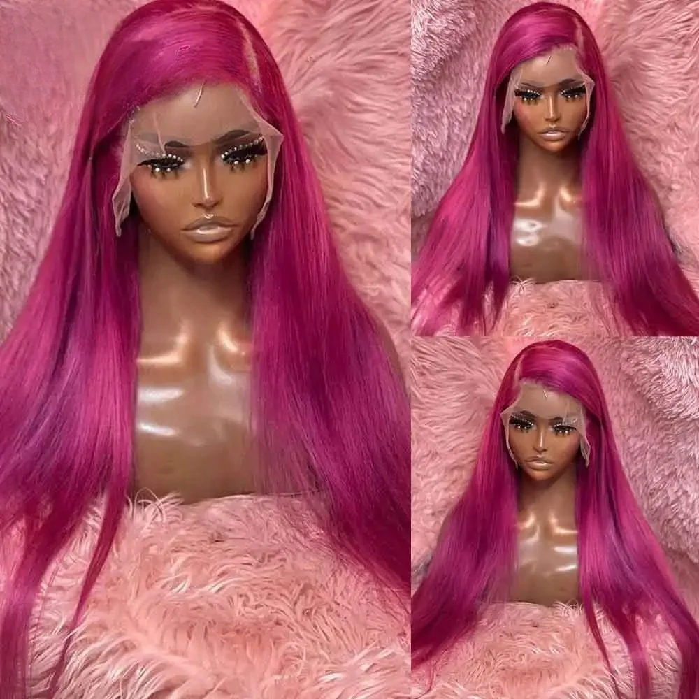 شعر مستعار وردي وردي طويل حريري مستقيم جزء مجاني باروكات صناعية بدانتيل أمامي من الألياف المقاومة للحرارة للنساء للحفلات التنكرية اليومية