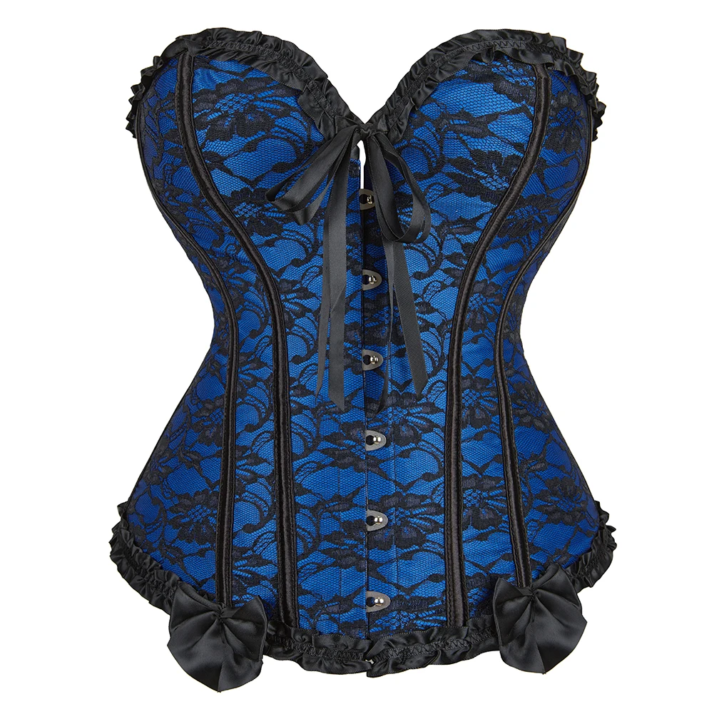 Sexy Corset Overbust Women Corsets Elastic Boned Gothic Bustier Lace Overlay Cosplay Korset Outfit Plus Size Gorset Corselet