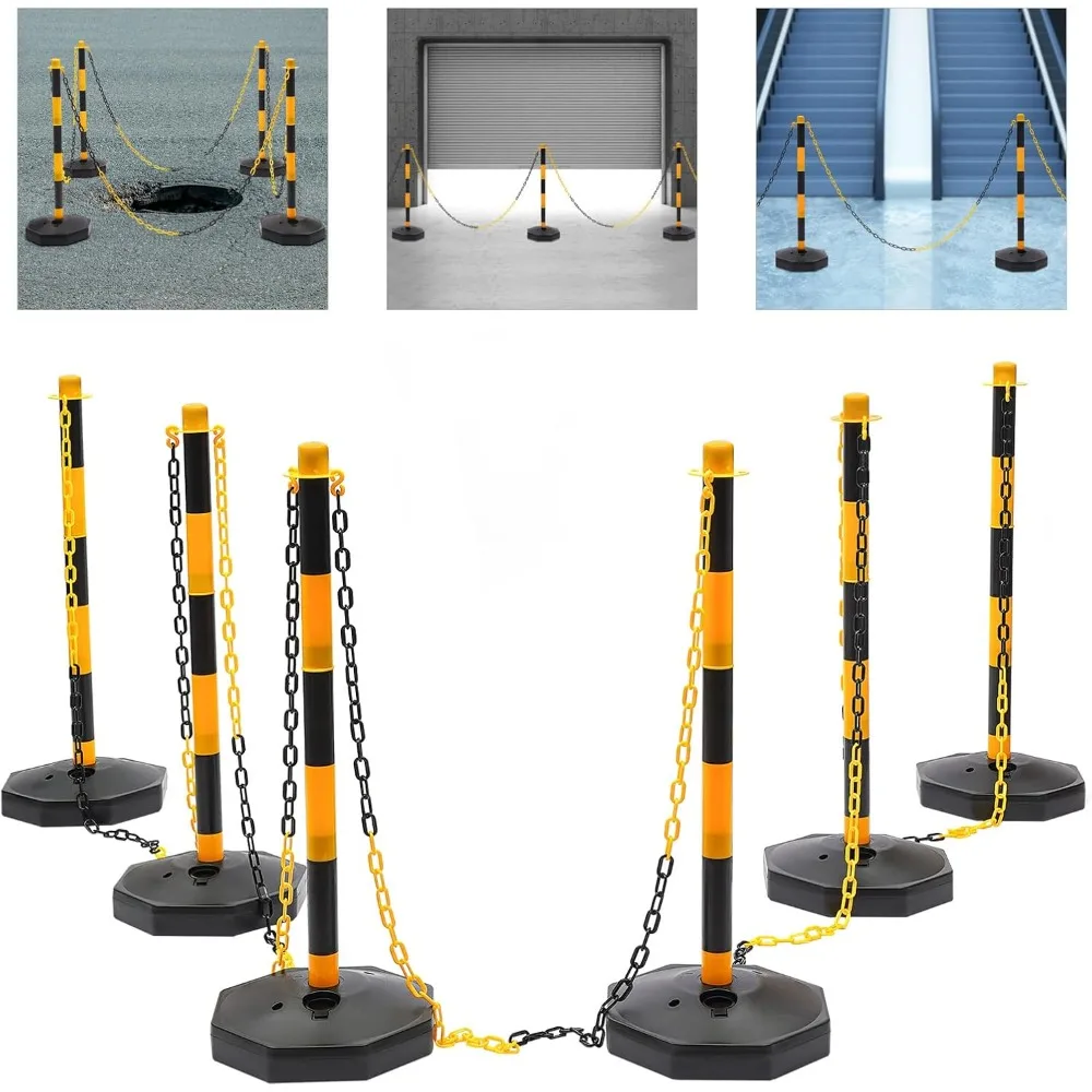 Barrier Post and Plastic Chain 28.5 x 85 cm Locking Post Chain Post Yellow Black Plastic Bollard Sets for Driveway Garage Gate