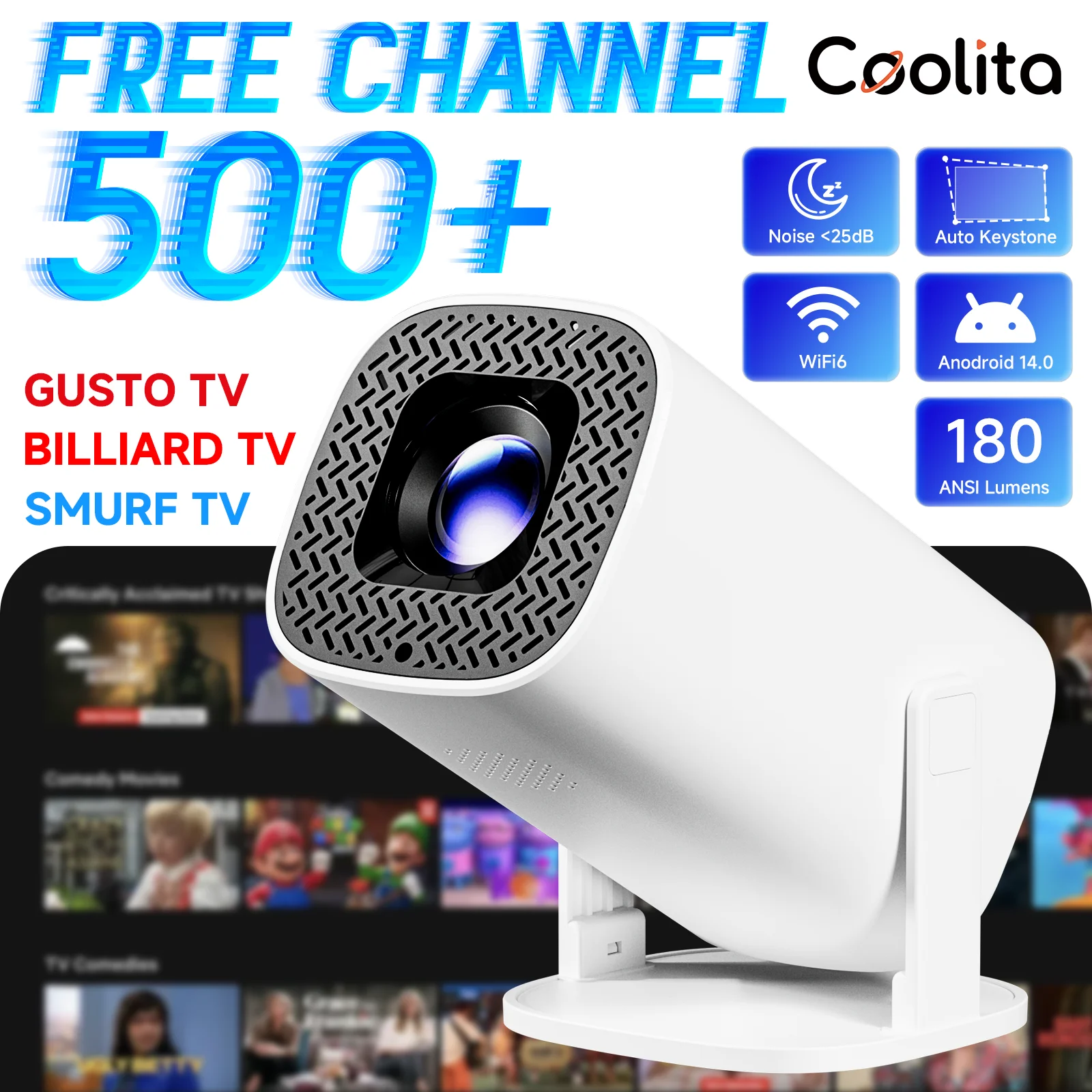 

Портативный мини-проектор P30PLUS 500+ с поддержкой Wi-Fi 6, 4K, 1280*720P, для домашнего кинотеатра, с бесплатными каналами