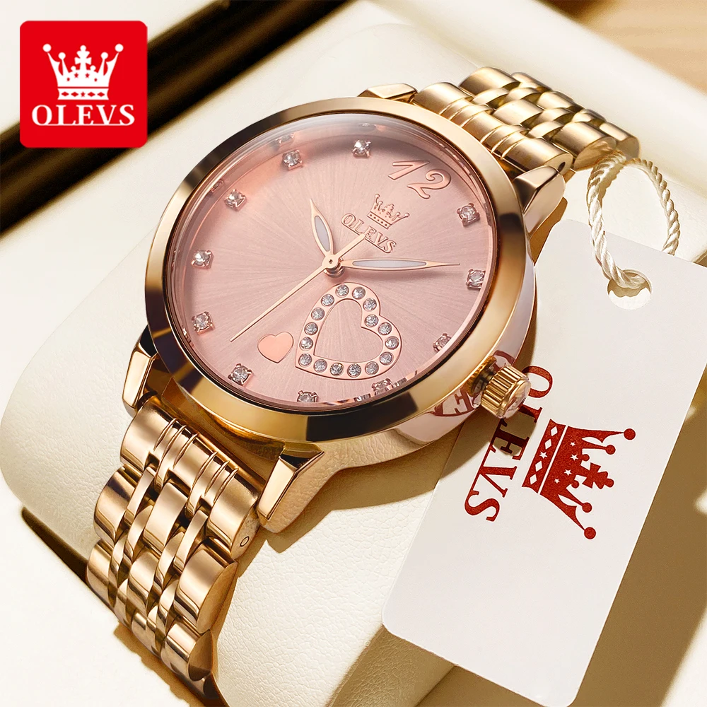 OLEVS 5189 Women's Quartz Watch Luxury Dress Rose Gold Women Slim Thin Lightweight Watch Stainless Steel Waterproof Ladies Watch