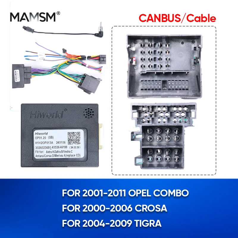 MAMSM FOR 2001-2011 OPEL COMBO/2000-2006 CROSA/2004-2009 TIGRA Car Radio Power Wire Cable Harness Adaptor Canbus Box Decoder